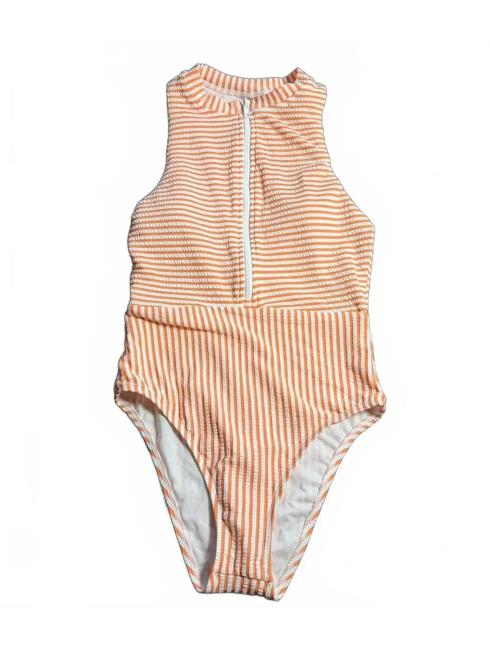 SPLENDID high neck 1/2 zip Striped Seersucker One-Piece Swimsuit size XS New